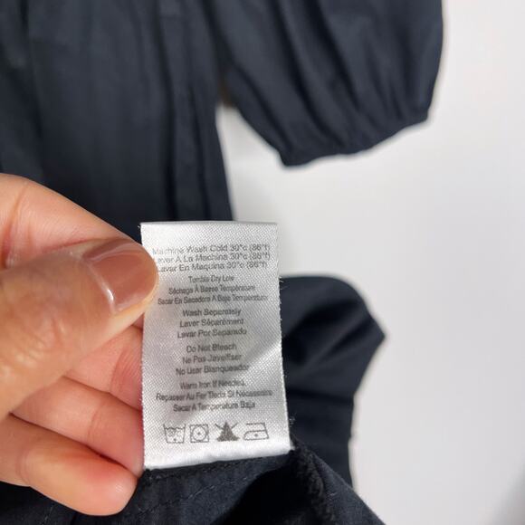 Sundry For Evereve 0 XS Black The Anywhere Dress Cotton Poplin Puff Sleeve VNeck - Picture 9 of 11